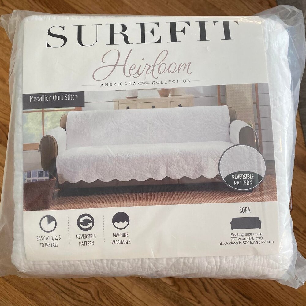 NEW IN PACKAGE SureFit Heirloom Quilted White Sofa Cover